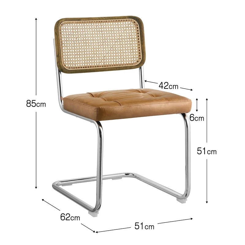 Zouron Chaises De Cuisine en Rotin Lot de 2, Chaises De Salle à Manger Modernes du Milieu du SièCle, Chaises De Cuisine sans Accoudoirs avec Dossier en Rotin Tressé, Pieds en MéTal, Marron