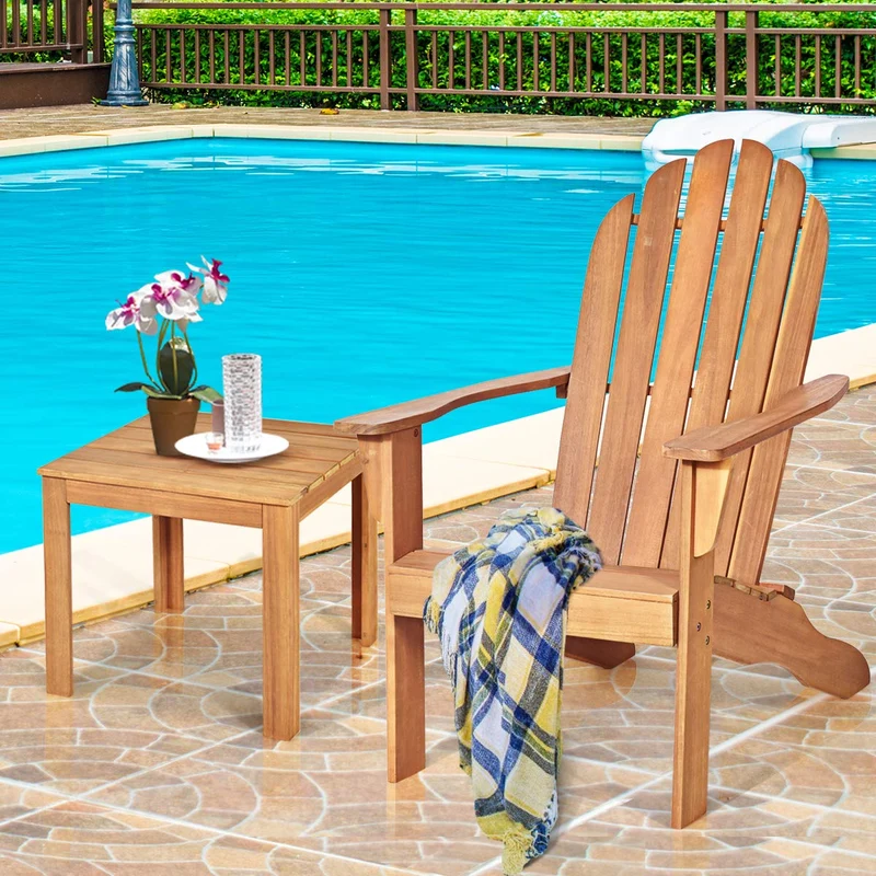 KOMFOTTEU Fauteuil Adirondack, Bois d’Acacia, Chaise de Jardin, Charge de 160 kg, Design Ergonomique, Chaise de feu de Camp, Sièges en Terrasse avec Dossier et Accoudoirs (Naturel)