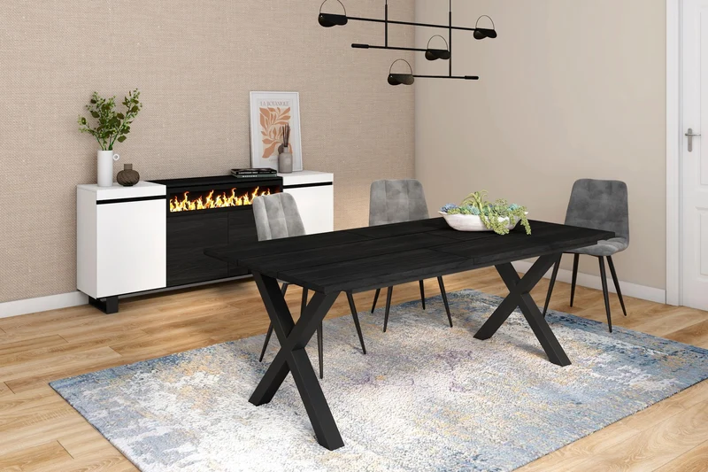 Skraut Home - Table à Manger | 10 Personnes | 200 | Robuste et Stable grâce à sa Structure et aux Pieds Solides | Idéal pour Les rassemblements de Famille | Noir | Style Industriel