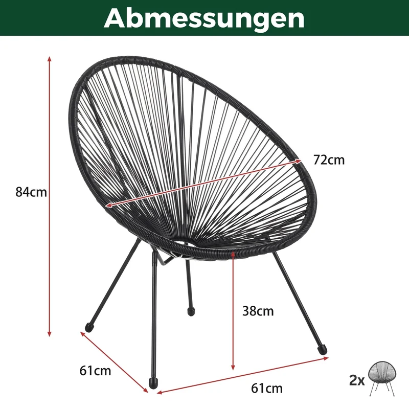 Albatros Acapulco Lot de 2 chaises noires - Chaise de jardin ou de balcon au design emblématique - Ergonomique et charge jusqu'à 120 kg - Fauteuil de salon d'extérieur ou intérieur - Fauteuil de