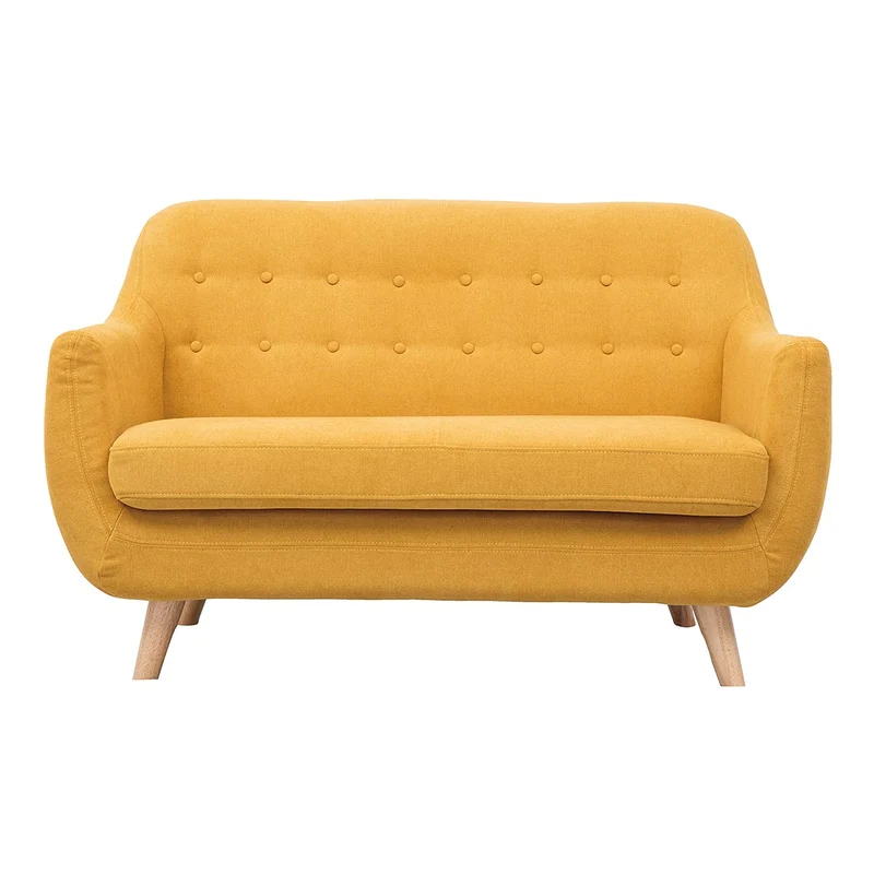 Miliboo Canapé scandinave déhoussable 2 Places en Tissu Effet Velours Jaune Moutarde et Bois Clair YNOK