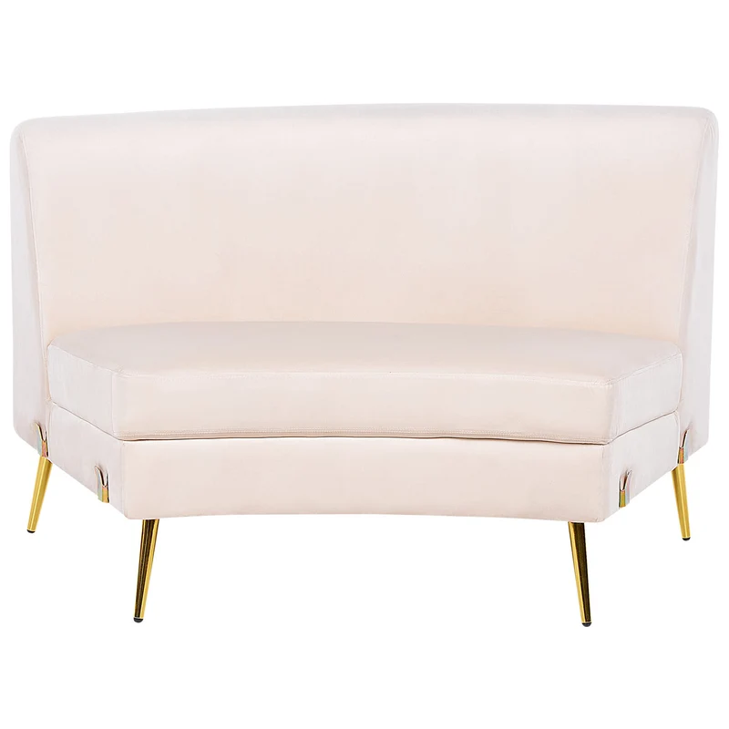 Canapé 4 Places en Velours Beige de Style Rétro à Pieds Dorés et Forme Courbe Moss