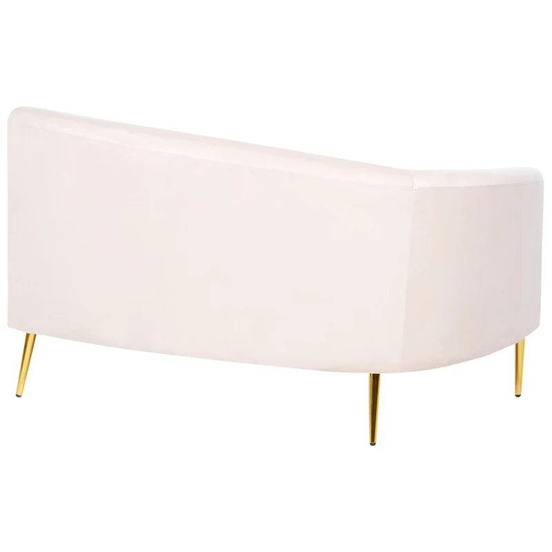 Canapé 4 Places en Velours Beige de Style Rétro à Pieds Dorés et Forme Courbe Moss