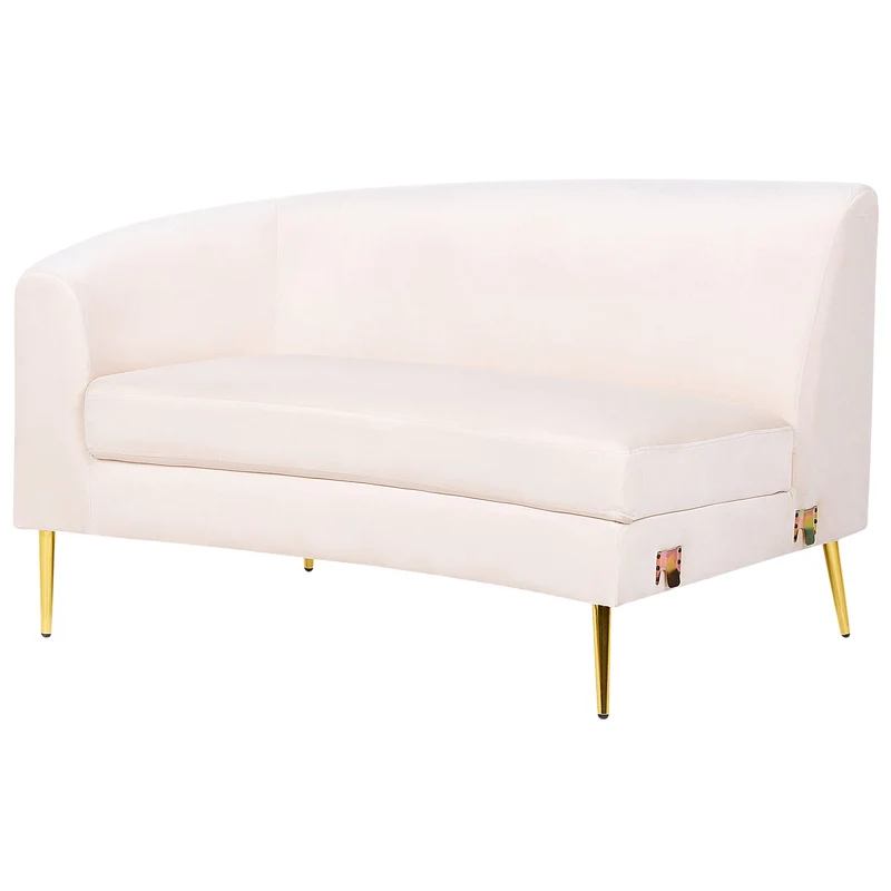Canapé 4 Places en Velours Beige de Style Rétro à Pieds Dorés et Forme Courbe Moss