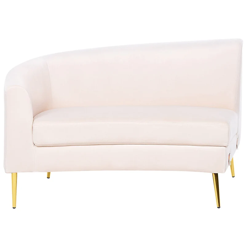 Canapé 4 Places en Velours Beige de Style Rétro à Pieds Dorés et Forme Courbe Moss