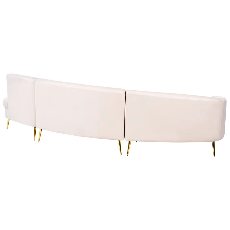Canapé 4 Places en Velours Beige de Style Rétro à Pieds Dorés et Forme Courbe Moss