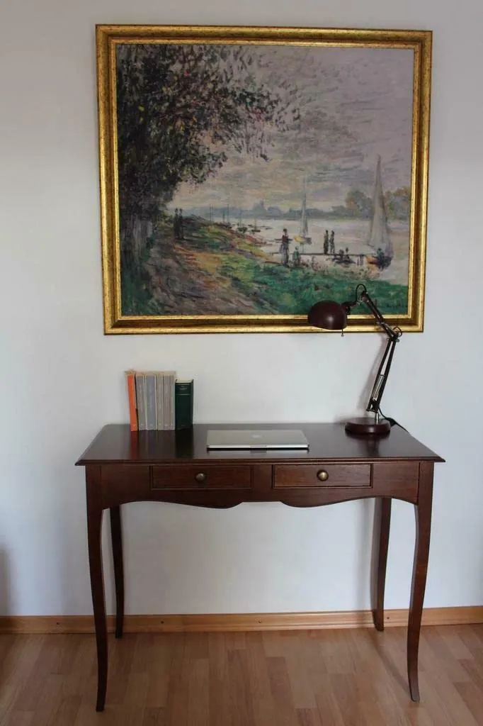 Mar.c.a. Design, Console Meuble, Bureau avec Rangement en Bois, Noyer Foncé - Meuble Secrétaire Bureau Classique - Bureau Informatique avec Tiroirs et Plateau Coulissant 110x56x80H, Meuble Salon