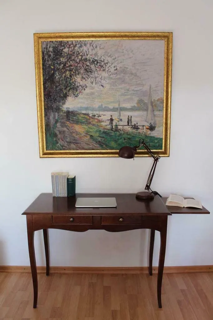 Mar.c.a. Design, Console Meuble, Bureau avec Rangement en Bois, Noyer Foncé - Meuble Secrétaire Bureau Classique - Bureau Informatique avec Tiroirs et Plateau Coulissant 110x56x80H, Meuble Salon