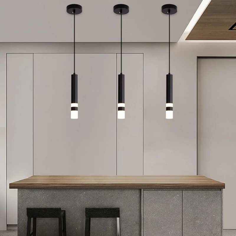 MODEBHD Lampes suspendues modernes noires simples, lampe suspendue en acrylique à bulles de lumière chaude LED intégrée 3000K, lampes suspendues de plafond éclairées au-dessus de l'évier de l'îlot de