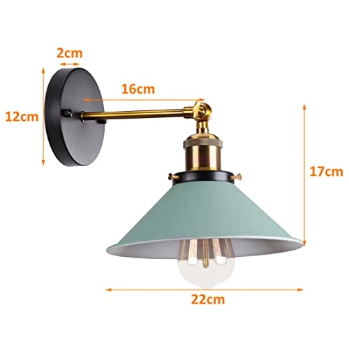 iDEGU Lot de 2 Appliques Murales Rétro, Lampe Murale de Style Edison en Forme de Parapluie E27 Métal Plafonnier Luminaire Vintage Applique Intérieure pour Chambre Salon Couloir Café, 220mm (Vert)