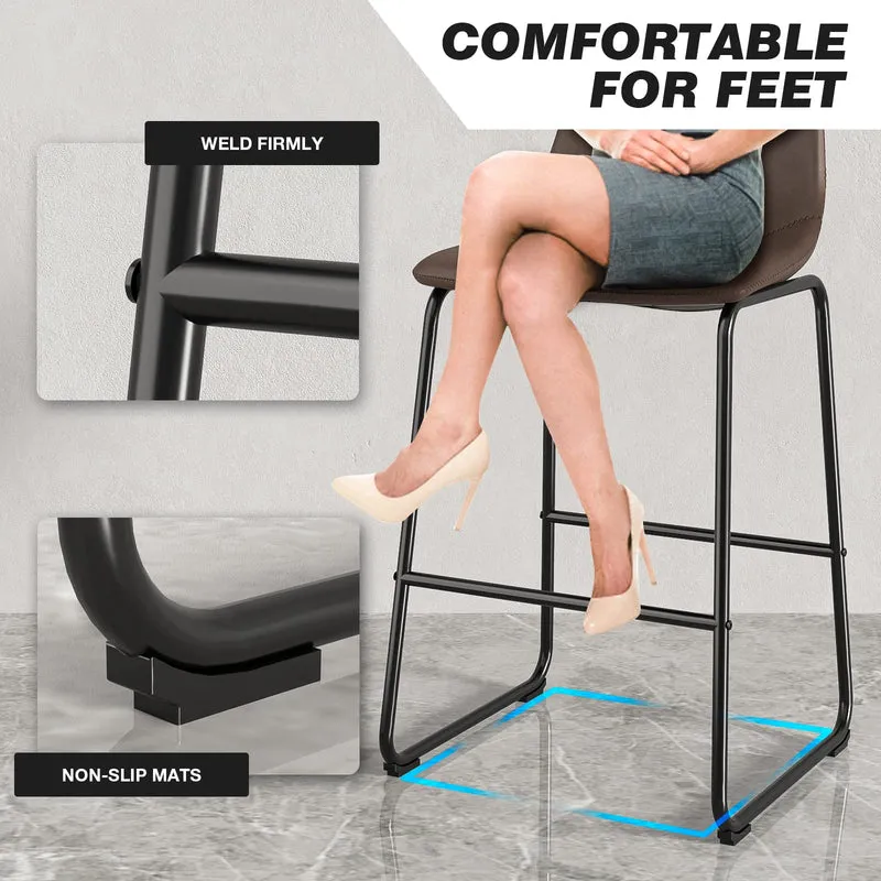 RFIVER Lot de 2 Tabouret de Bar, Chaise de Salle à Manger de Style Vintage Confortable avec Siège en Cuir PU et Base en Métal Robuste pour Cuisine Salon, Brun