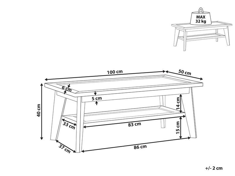 Table Basse Rustique Étagère Bois d'Ingénierie Rotin Bois Clair Simla
