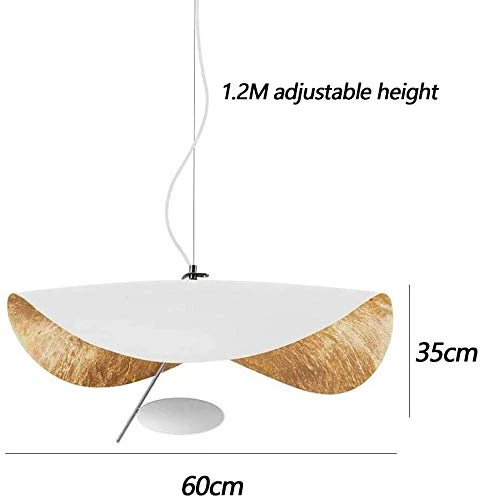 COCOL LED Pendentif En Forme De Feuille Chapeau Doré Suspension Lampe Hauteur Réglable Plafond Suspension Café Bar Chambre Salon Décoration Lustre Système D'éclairage,Blanc,60cm