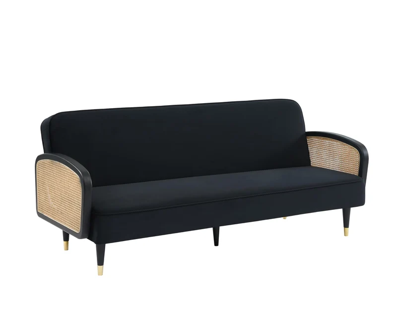 BAÏTA Canapé Droit Convertible Lea 3 Places en Velours Noir