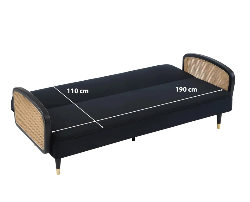 BAÏTA Canapé Droit Convertible Lea 3 Places en Velours Noir