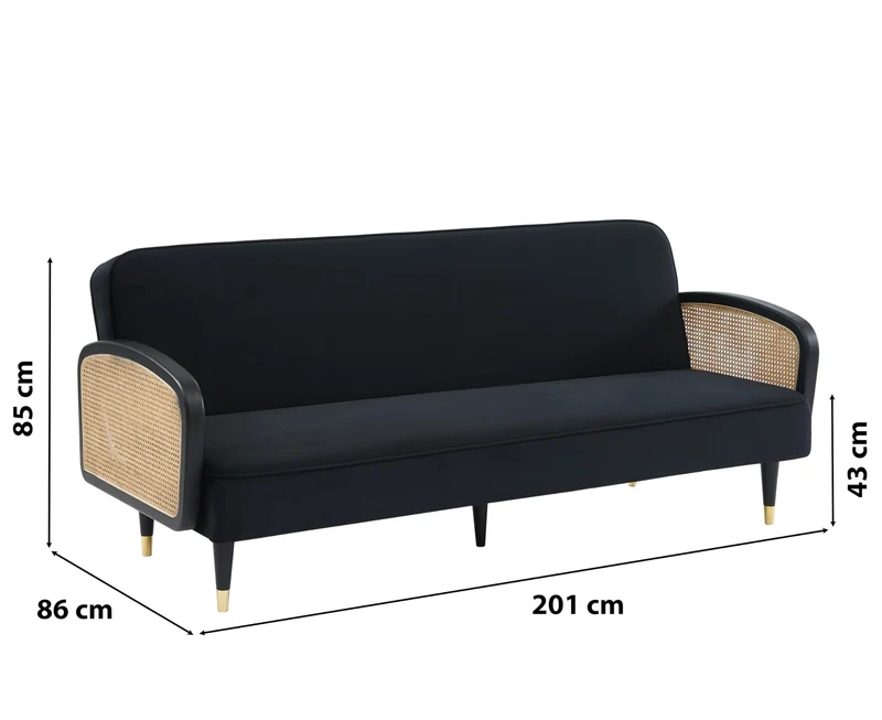 BAÏTA Canapé Droit Convertible Lea 3 Places en Velours Noir