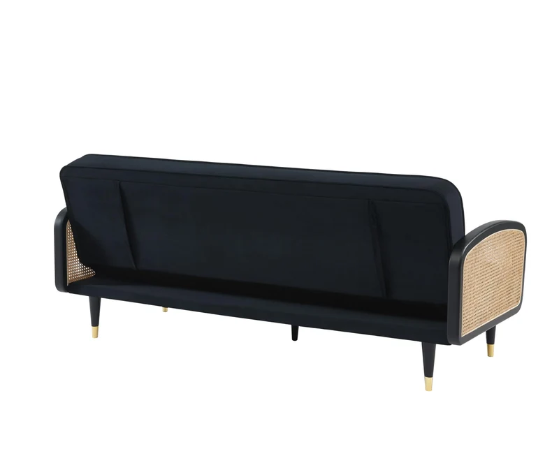 BAÏTA Canapé Droit Convertible Lea 3 Places en Velours Noir