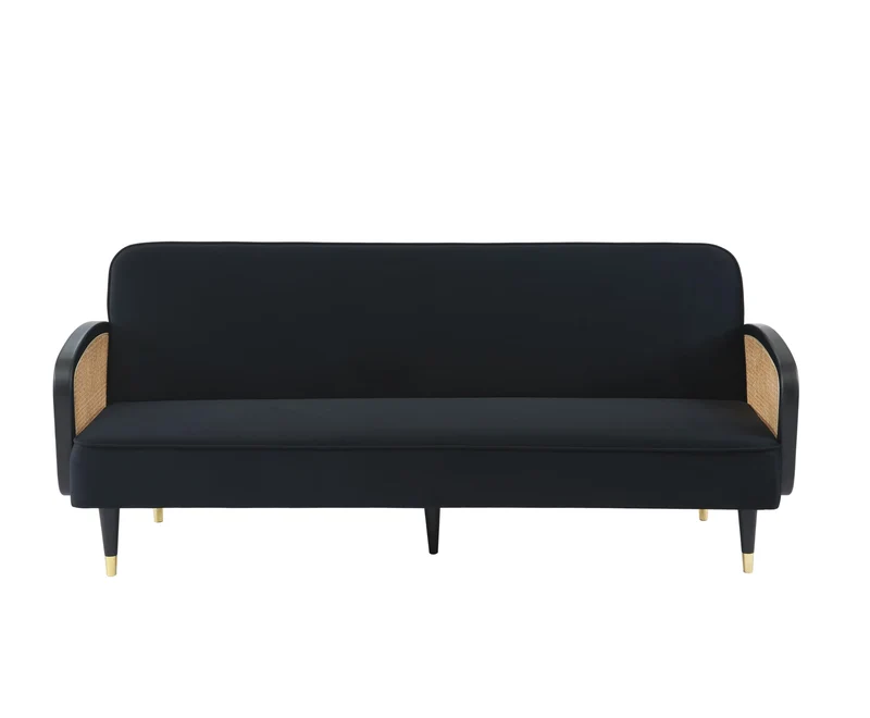 BAÏTA Canapé Droit Convertible Lea 3 Places en Velours Noir