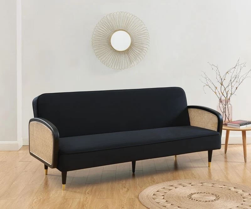 BAÏTA Canapé Droit Convertible Lea 3 Places en Velours Noir