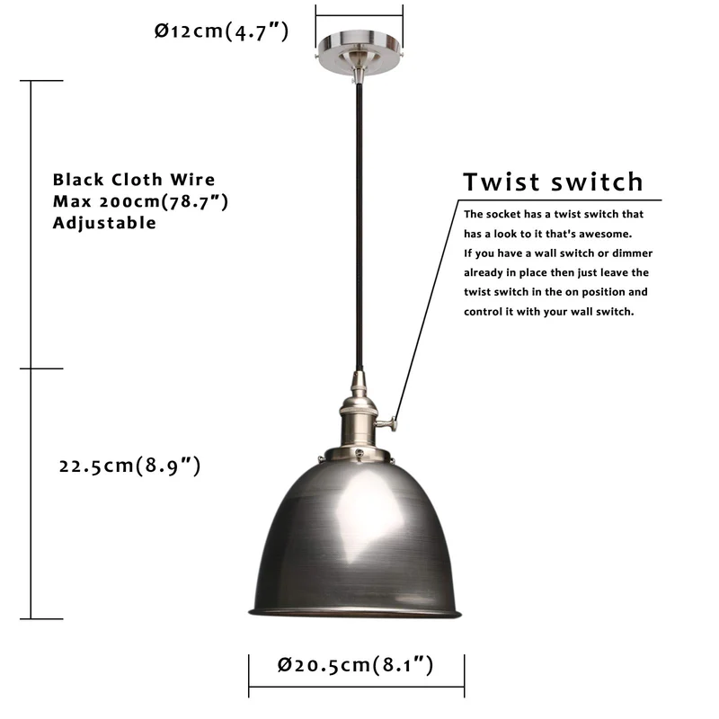 Pathson Suspension Luminaire Industrielle Interieur Métal Design Bol Éclairage Plafond E27, pour Salon, Chambre, Cuisine, Restaurant, Bistrot, Bar, Café (Vernis)