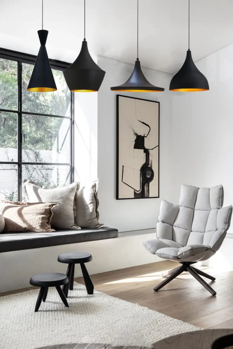 bamyum Lot de 4 Suspension Luminaire Industrielle de 26 cm pour Salle à Manger, Lustre Salon de, Lustre Bureau E27 en Métal, Vintage Lampe pour Chambre, Cuisine, Couloir, Café, Bar, Restaurant, Noir