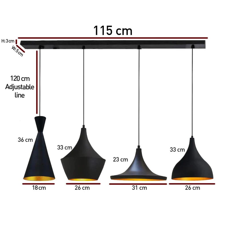 bamyum Lot de 4 Suspension Luminaire Industrielle de 26 cm pour Salle à Manger, Lustre Salon de, Lustre Bureau E27 en Métal, Vintage Lampe pour Chambre, Cuisine, Couloir, Café, Bar, Restaurant, Noir