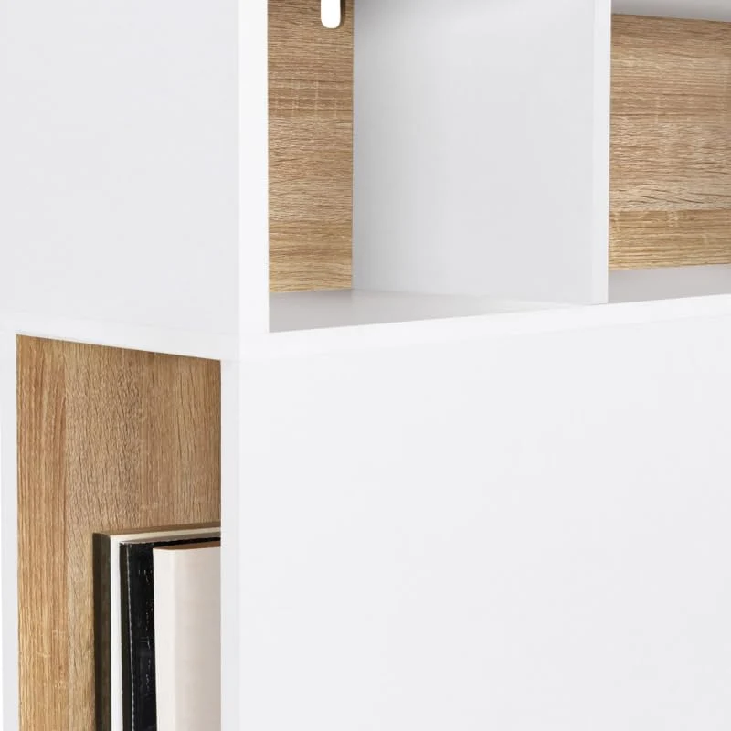 IDMarket - Tête de lit Cleo 165 CM avec rangements Blanc et hêtre