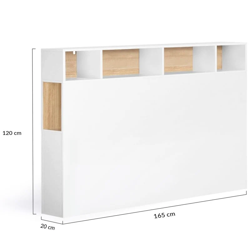 IDMarket - Tête de lit Cleo 165 CM avec rangements Blanc et hêtre