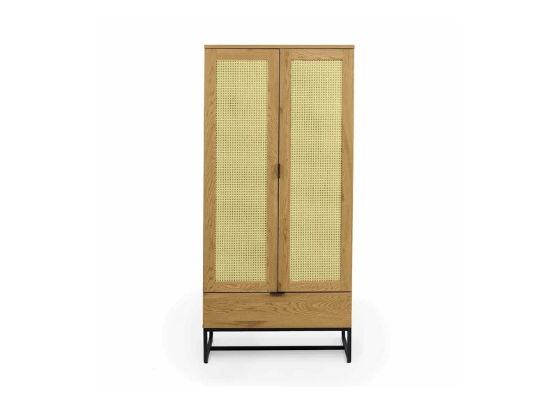 Deco In Paris Armoire penderie 2 Portes 1 tiroir en Bois métal et cannage TULLIO 80x56x172