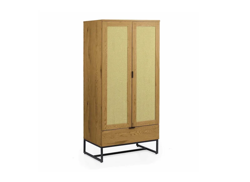 Deco In Paris Armoire penderie 2 Portes 1 tiroir en Bois métal et cannage TULLIO 80x56x172