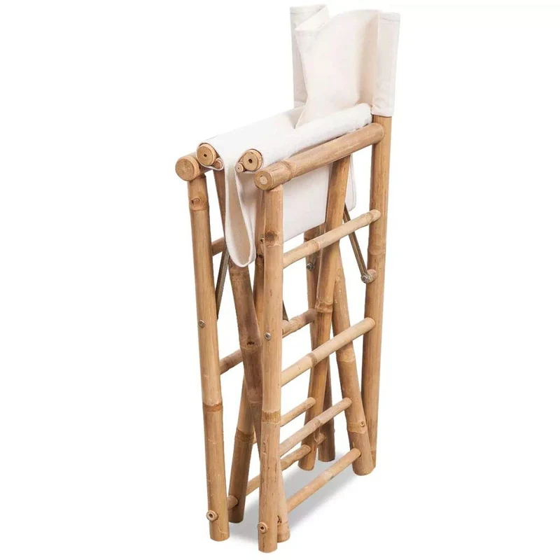 vidaXL 2X Chaises Pliable Bambou et Toile Salle à Manger Jardin Terrasse