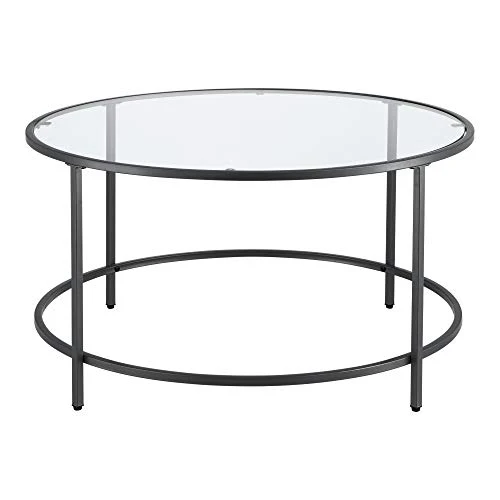 Table Basse Ronde pour Salon Petite Table Stylée Plateau en Verre Pieds en Acier 84 x 45,5 cm Noir