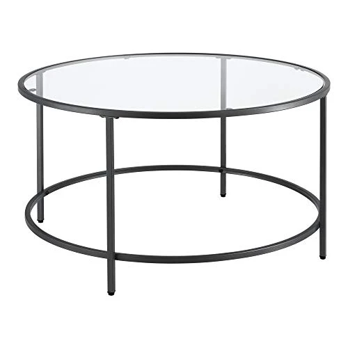 Table Basse Ronde pour Salon Petite Table Stylée Plateau en Verre Pieds en Acier 84 x 45,5 cm Noir