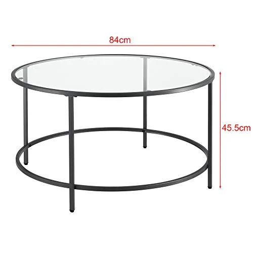 Table Basse Ronde pour Salon Petite Table Stylée Plateau en Verre Pieds en Acier 84 x 45,5 cm Noir