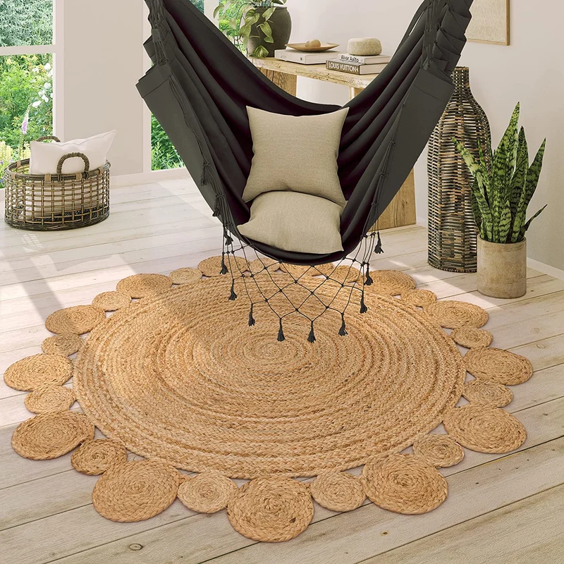 Gifiie Tapis Rond en Jute Naturelle, Tapis de Jute - 100% Écologique pour Votre Salon, Salle à Manger, Chambres et Cuisines fabriqué en Inde. (Nature, 150CM)