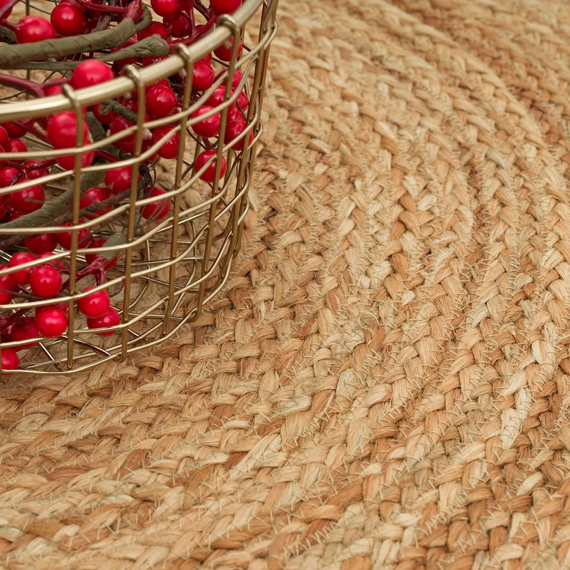 Gifiie Tapis Rond en Jute Naturelle, Tapis de Jute - 100% Écologique pour Votre Salon, Salle à Manger, Chambres et Cuisines fabriqué en Inde. (Nature, 150CM)