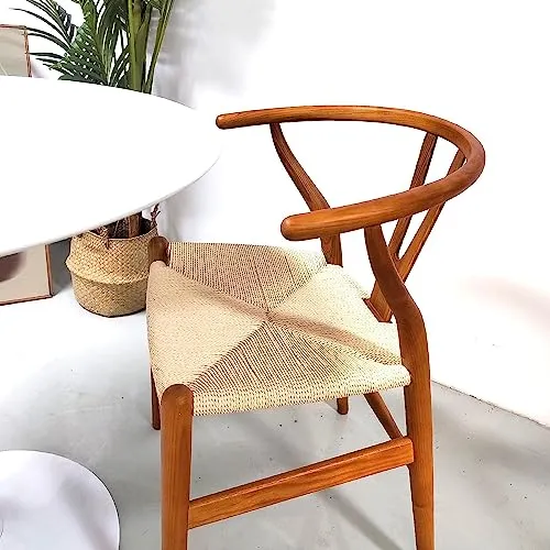 Tomile Lot de 2 chaises de salle à manger en Y en bois massif avec rotin (bois cendré, couleur châtaigne)