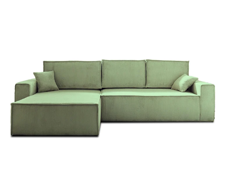 Best Mobilier - Dellia - canapé d'angle réversible Convertible - avec Coffre - en Velours côtelé - 4 Places - Vert Sauge