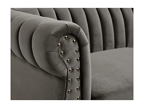 Vente-unique - Canapé Chesterfield 3 Places en Velours Trumbo - Gris - Velours