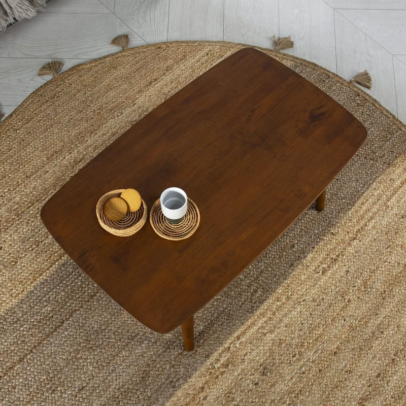 HOMN LIVING Table Basse Palma 1 Trou Couleur Noyer, Bois Massif, 100 cm (Largeur) 60 cm (Profondeur) 45 cm (Hauteur)