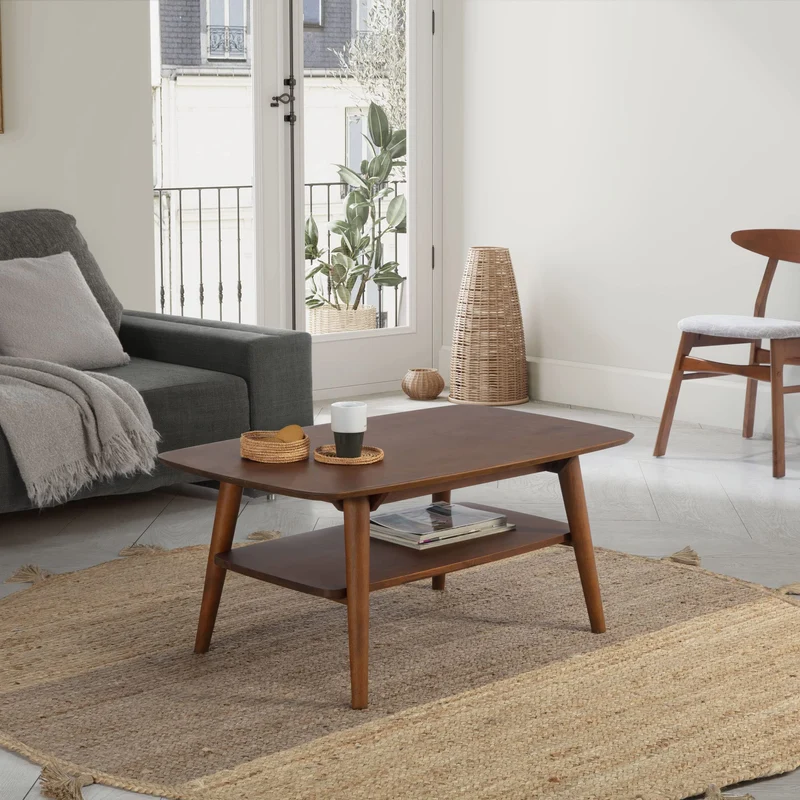 HOMN LIVING Table Basse Palma 1 Trou Couleur Noyer, Bois Massif, 100 cm (Largeur) 60 cm (Profondeur) 45 cm (Hauteur)