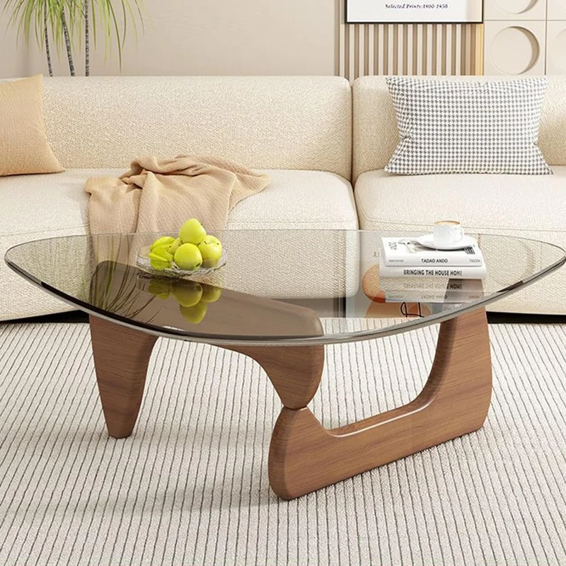 QWPDWA Table Basse Triangulaire en Verre, Table Basse Moderne, Base en Bois Massif et Plateau en Verre Transparent Triangle Table D'appoint Moderne pour Salon, Patio, Étude