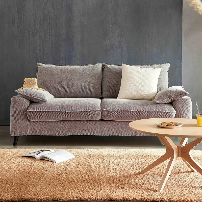 Oviala Canapé Convertible en Tissu chiné 3 Places Gris Clair