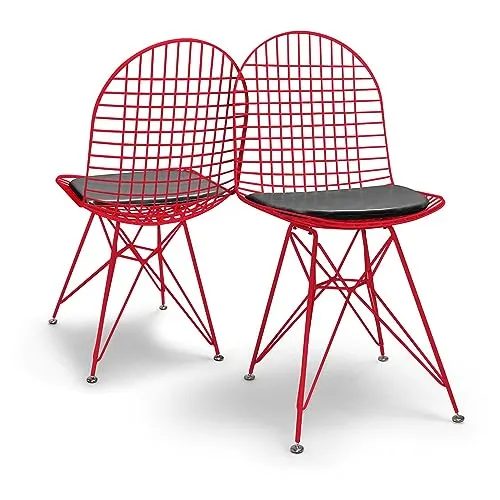 FRANKYSTAR COPENAGHEN Lot de 2 chaises en métal avec design industriel - Lot de 2 chaises de salle à manger, bureau, étude, couleur blanc, noir ou rouge (rouge)