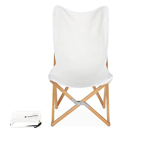 Navaris Chaise Pliante Style Papillon – Siège Pliable en Bois 54 x 70 x 93 cm avec Toile Lavable – pour extérieur Camping Jardin Balcon terrasse