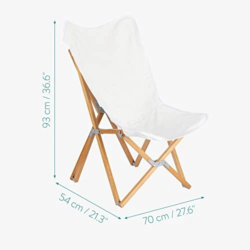 Navaris Chaise Pliante Style Papillon – Siège Pliable en Bois 54 x 70 x 93 cm avec Toile Lavable – pour extérieur Camping Jardin Balcon terrasse
