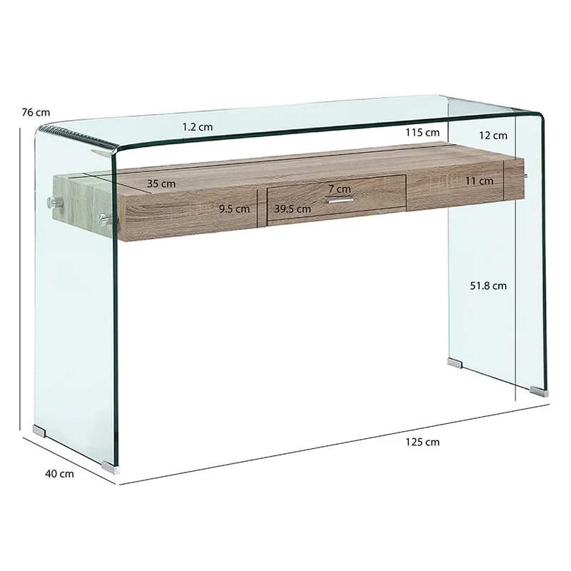 Meubletmoi Console en Verre trempé et Caisson avec tiroir en Bois MDF - Design Contemporain - Ice