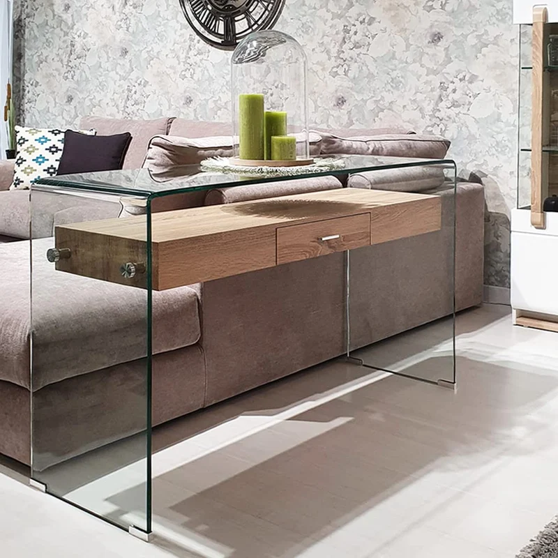Meubletmoi Console en Verre trempé et Caisson avec tiroir en Bois MDF - Design Contemporain - Ice