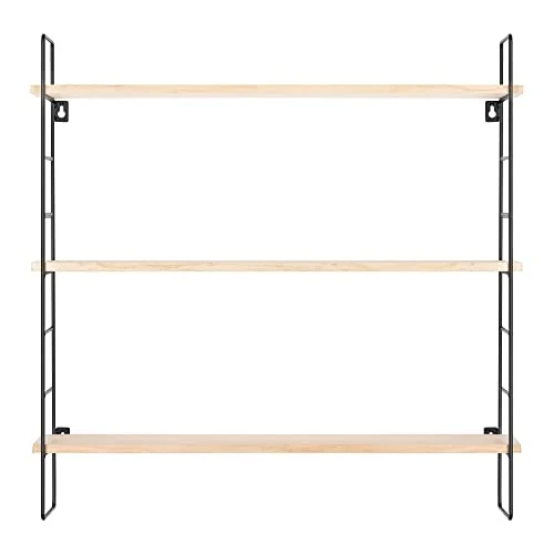 Navaris Étagère Murale – Compartiment de Rangement 50 x 50 x 12 cm en Bois de pin et métal – Étagère pour Chambre Salon Salle de Bain Cuisine
