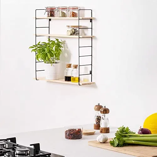 Navaris Étagère Murale – Compartiment de Rangement 50 x 50 x 12 cm en Bois de pin et métal – Étagère pour Chambre Salon Salle de Bain Cuisine